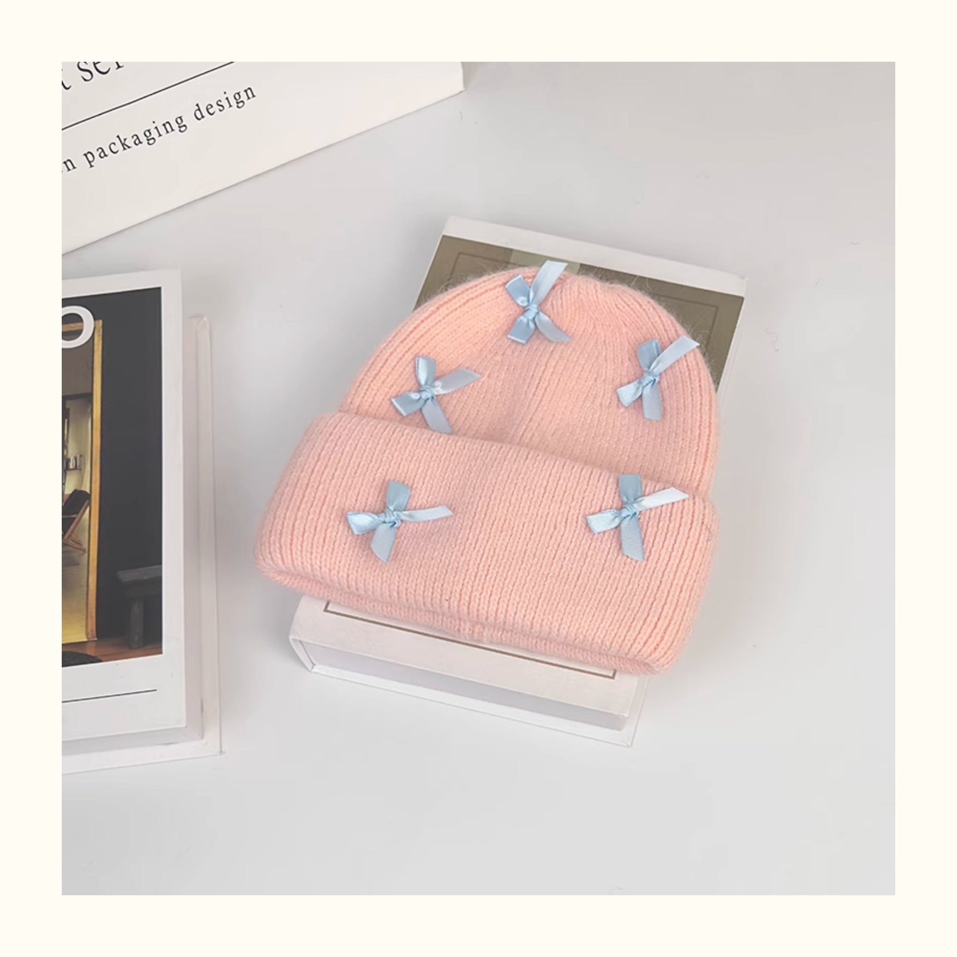 Women's Cute Bow Ribbon Rabbit Fur Knitted Hat