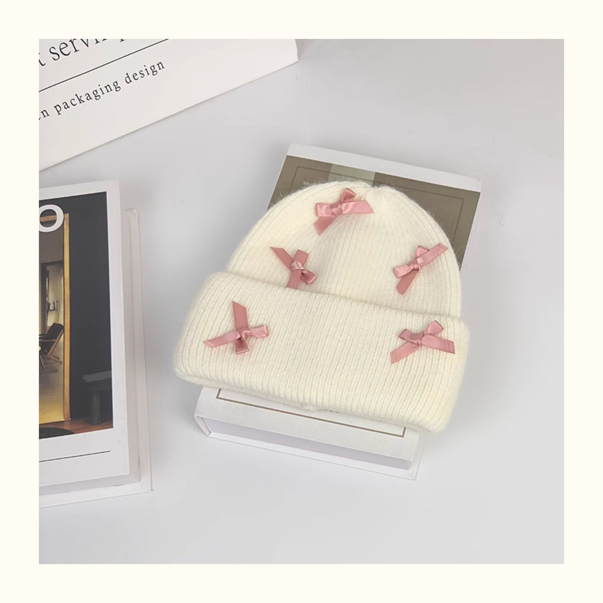 Women's Cute Bow Ribbon Rabbit Fur Knitted Hat