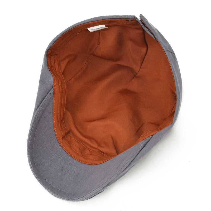 Lightweight Cotton Beret Cap with Sun Protection - Solid Color