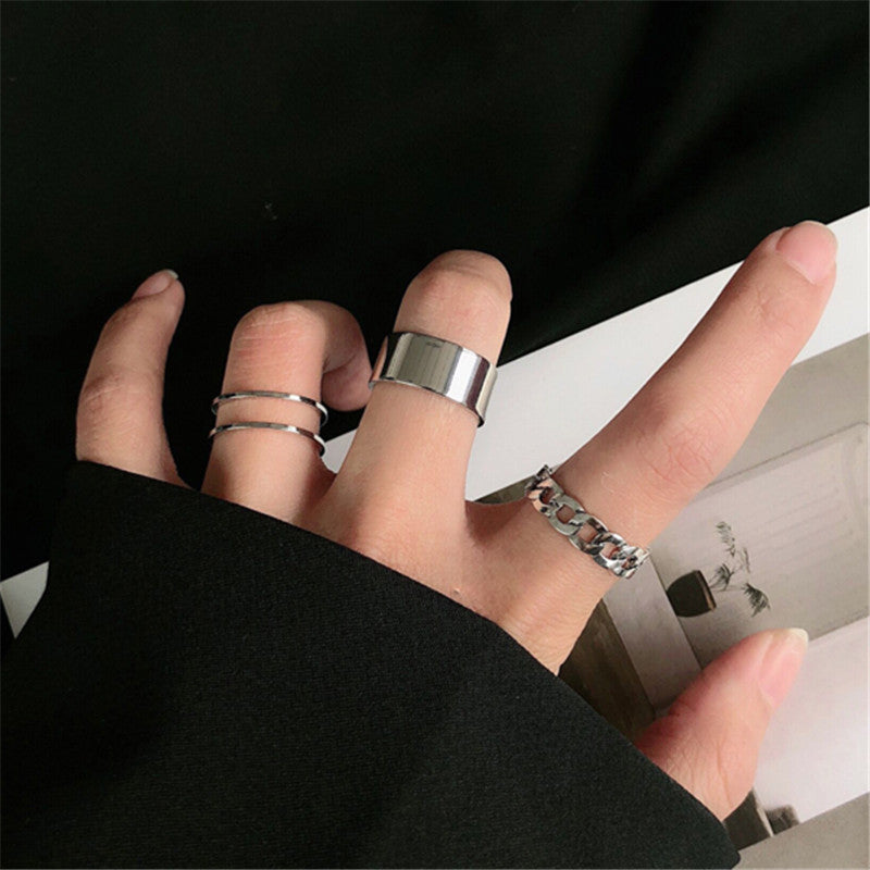 Korean Fashion Simple Design Silver Retro Ring Set