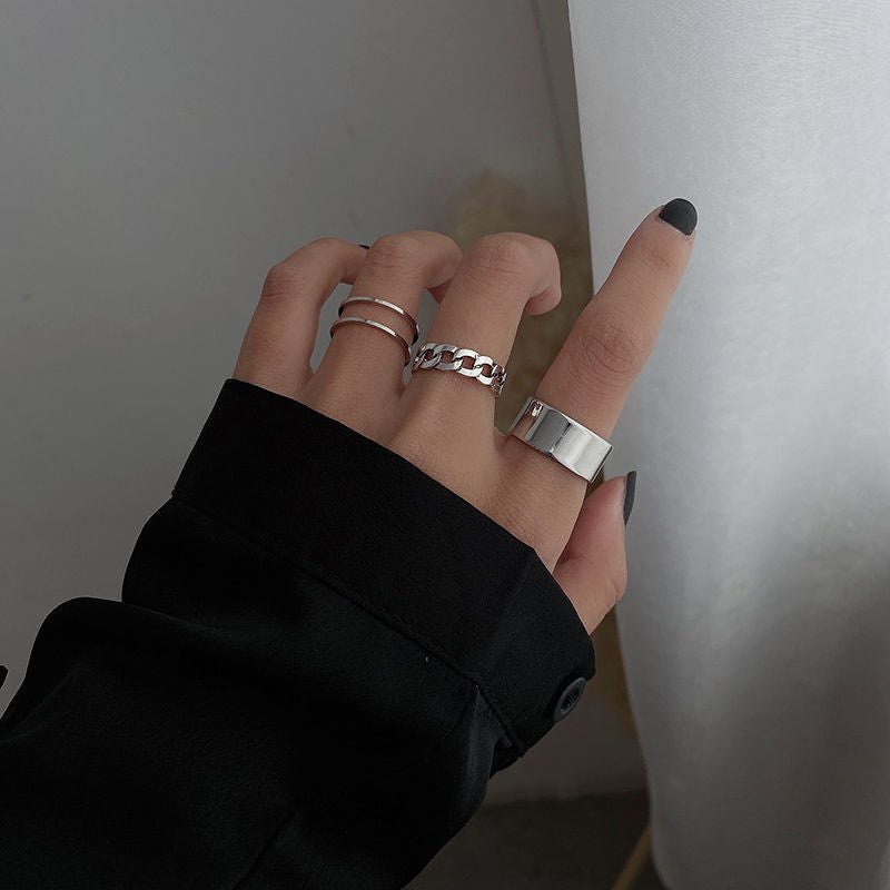 Korean Fashion Simple Design Silver Retro Ring Set