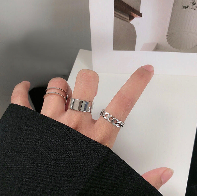 Korean Fashion Simple Design Silver Retro Ring Set