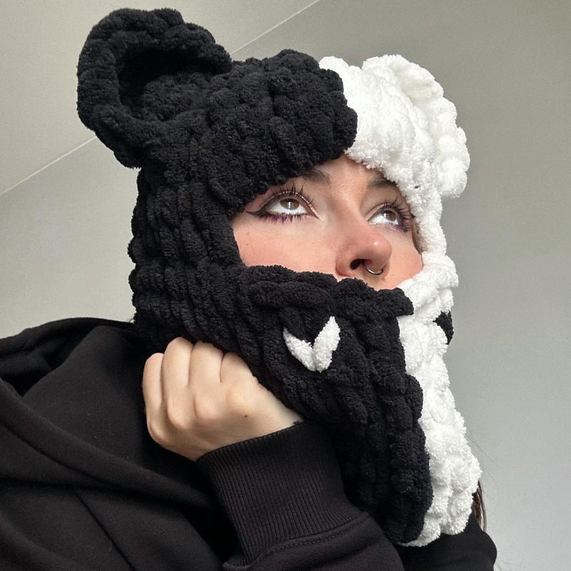 Handmade Knitted Color Matching Sweet Cool Bear Ear Wool Mask Beanie
