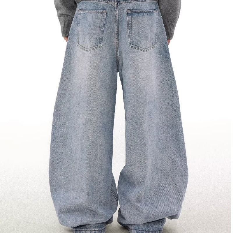 Retro Washed Distressed Simple Straight Jeans