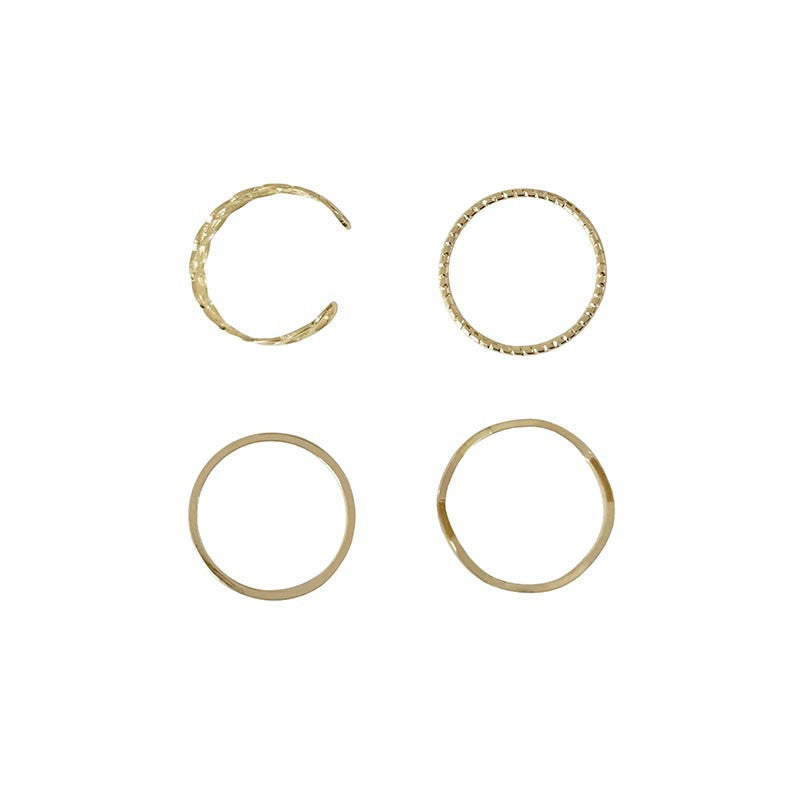 Korean Simple Ins Wind Twist Wave Four-piece Combination Ring Female Personality Ring Tail Ring