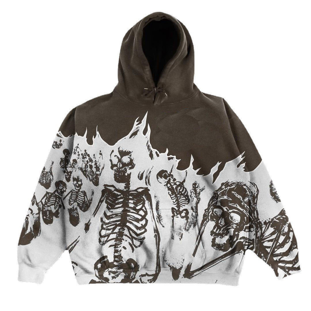 Printed Loose Hooded Sweater - Oversized Fashion Hoodie