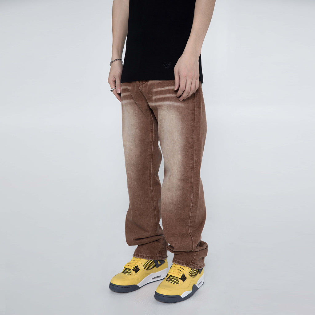 Vintage Brown Wash Wide Leg Jeans - Hip Hop Loose Fit Denim