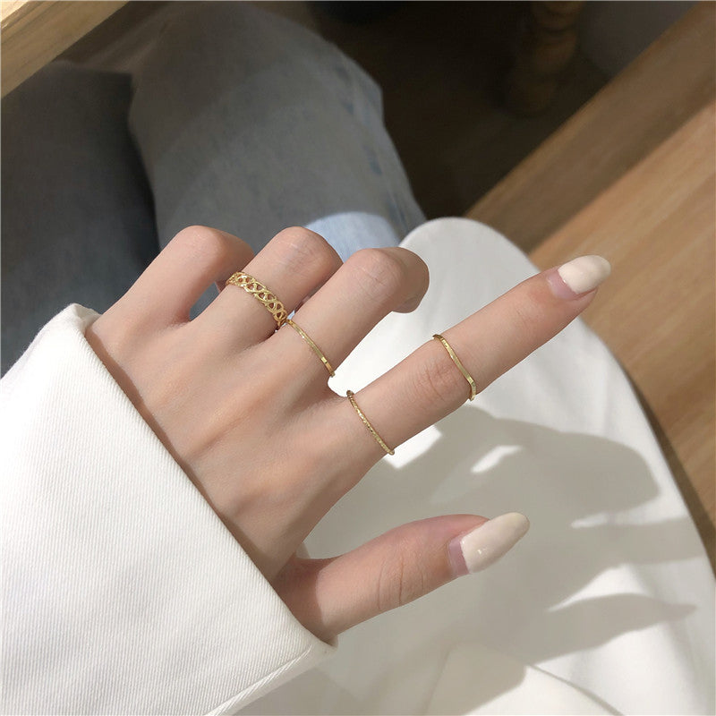 Korean Simple Ins Wind Twist Wave Four-piece Combination Ring Female Personality Ring Tail Ring