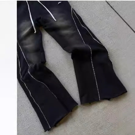Retro Washed Casual Sports Pants with Zipper Details - High Street Style