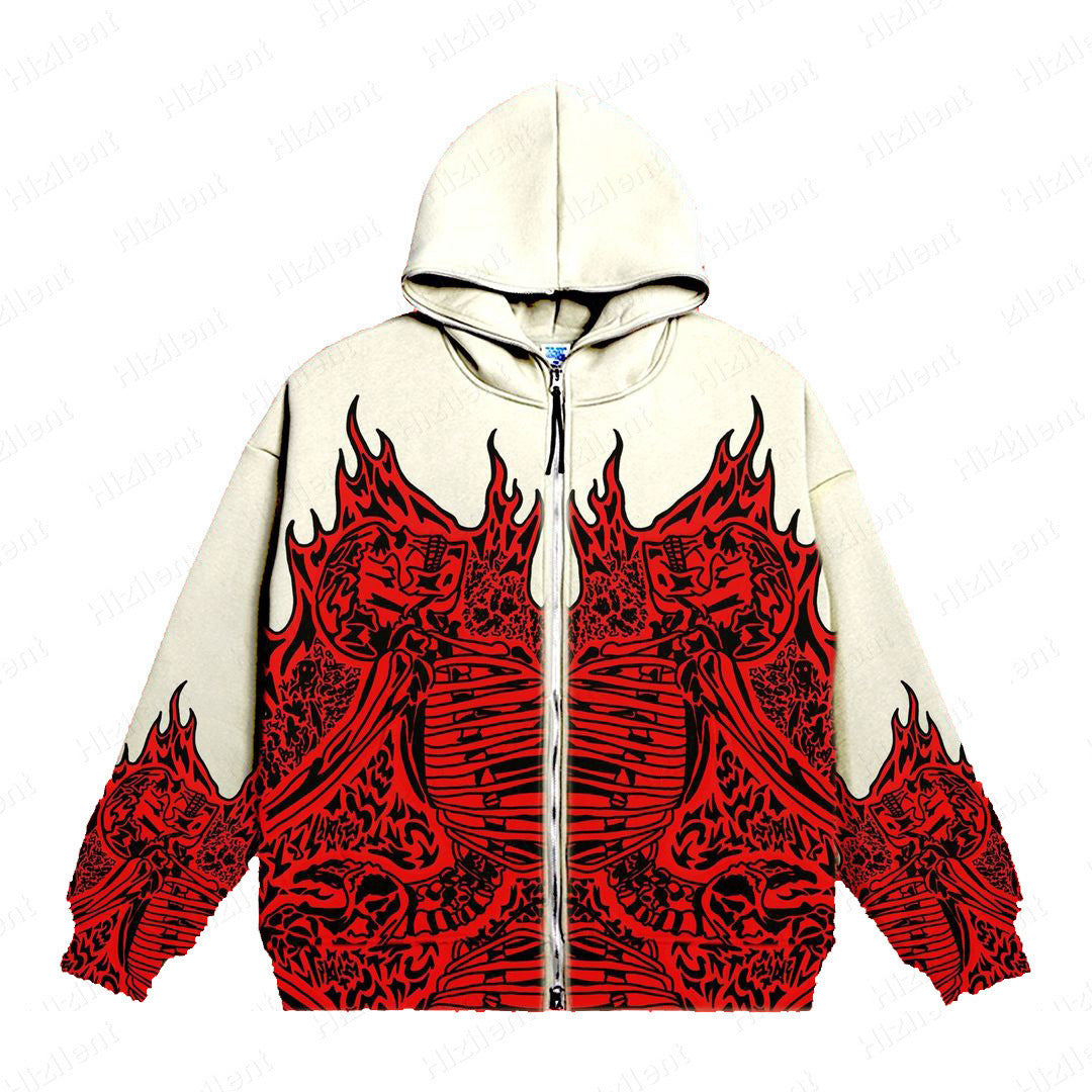Printed Loose Hooded Sweater - Oversized Fashion Hoodie