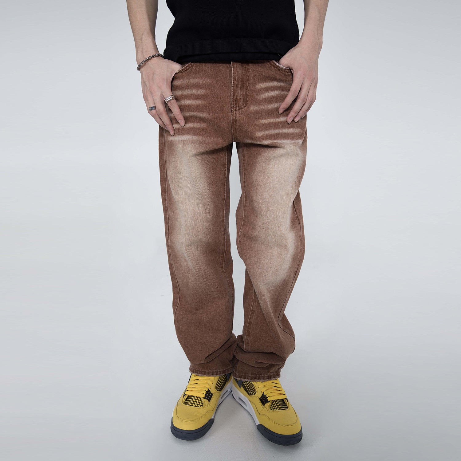 Vintage Brown Wash Wide Leg Jeans - Hip Hop Loose Fit Denim