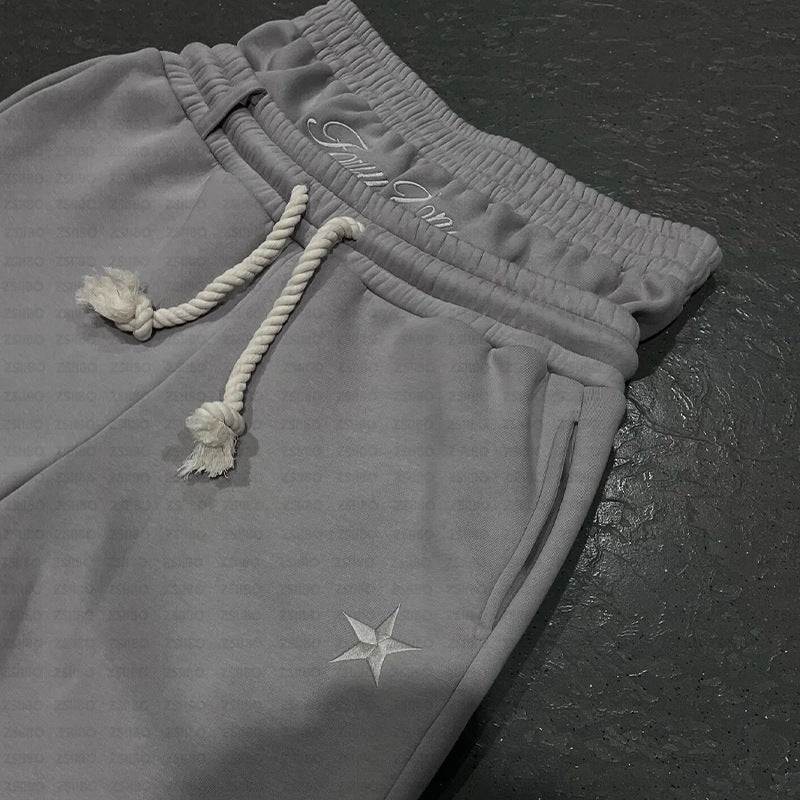Loose Drawstring Sweatpants - Embroidered Two-Tone Design