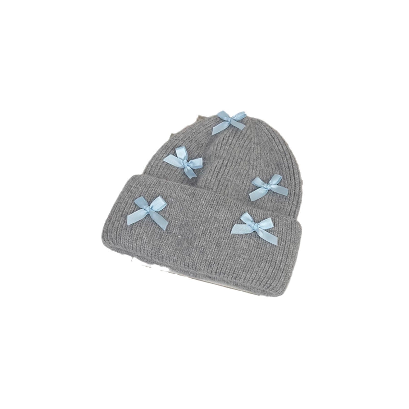 Women's Cute Bow Ribbon Rabbit Fur Knitted Hat