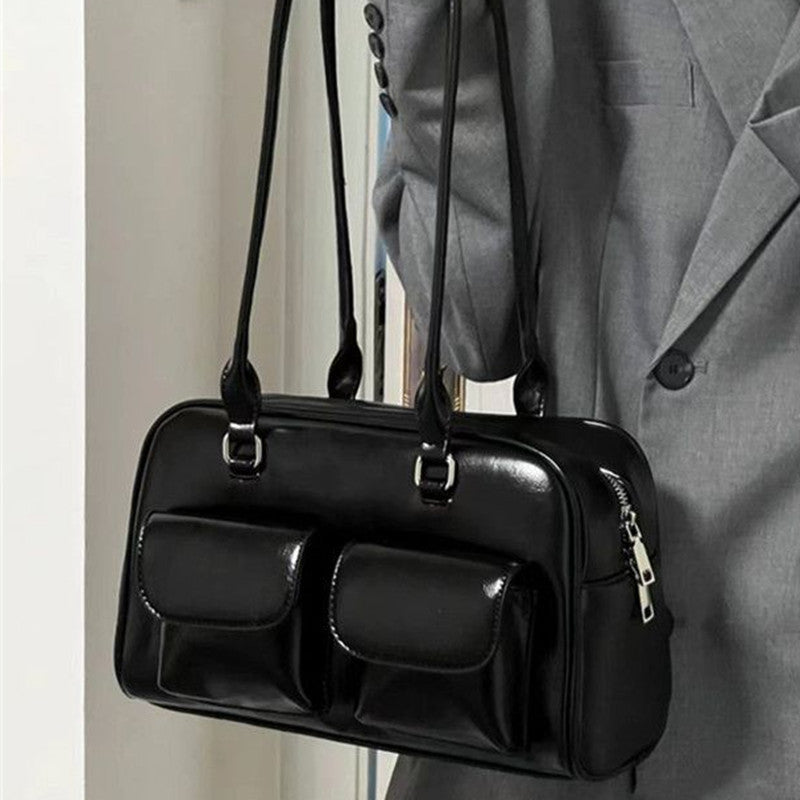 Retro College Large Capacity Casual Tote Bag - PU Leather Handbag