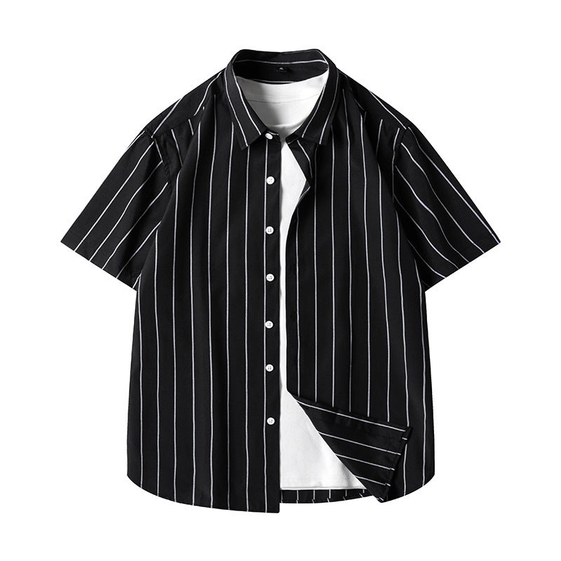 Men's Short-sleeved Shirt Business Striped Casual Shirt