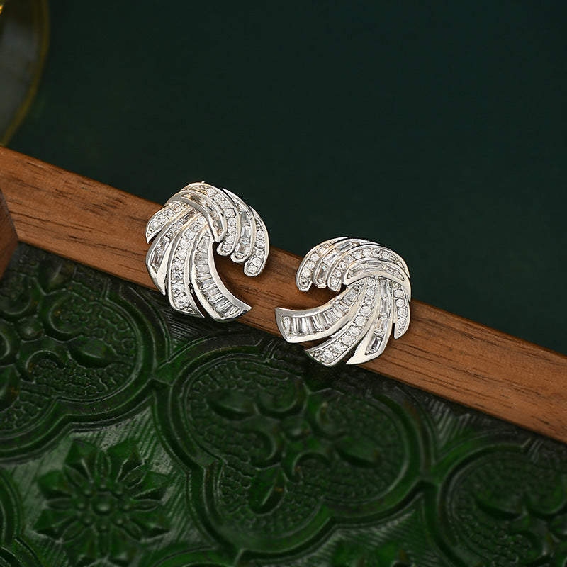 Irregular Curved Zircon Stud Earrings For Women