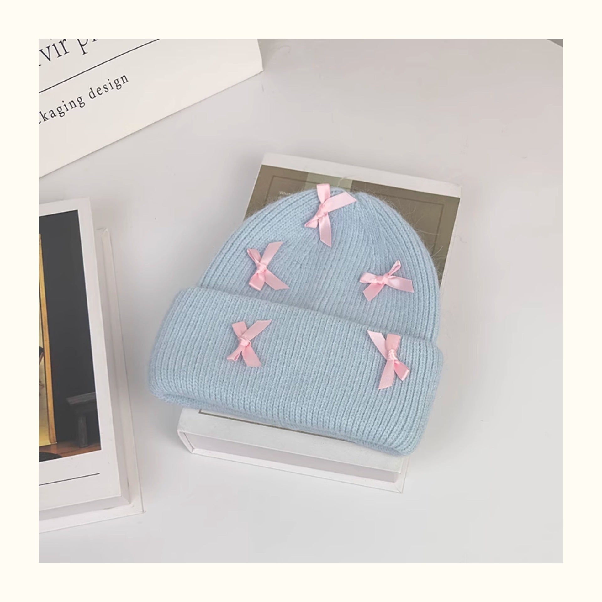 Women's Cute Bow Ribbon Rabbit Fur Knitted Hat