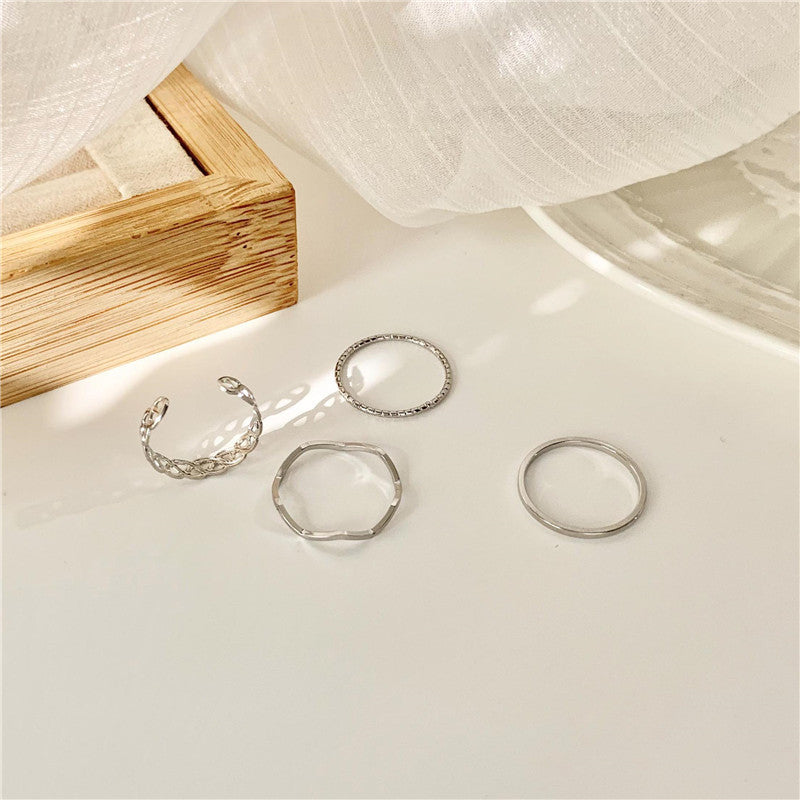 Korean Simple Ins Wind Twist Wave Four-piece Combination Ring Female Personality Ring Tail Ring