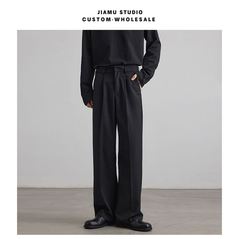 Old Money Style Pleated American Neutral Straight Casual Suit Pants