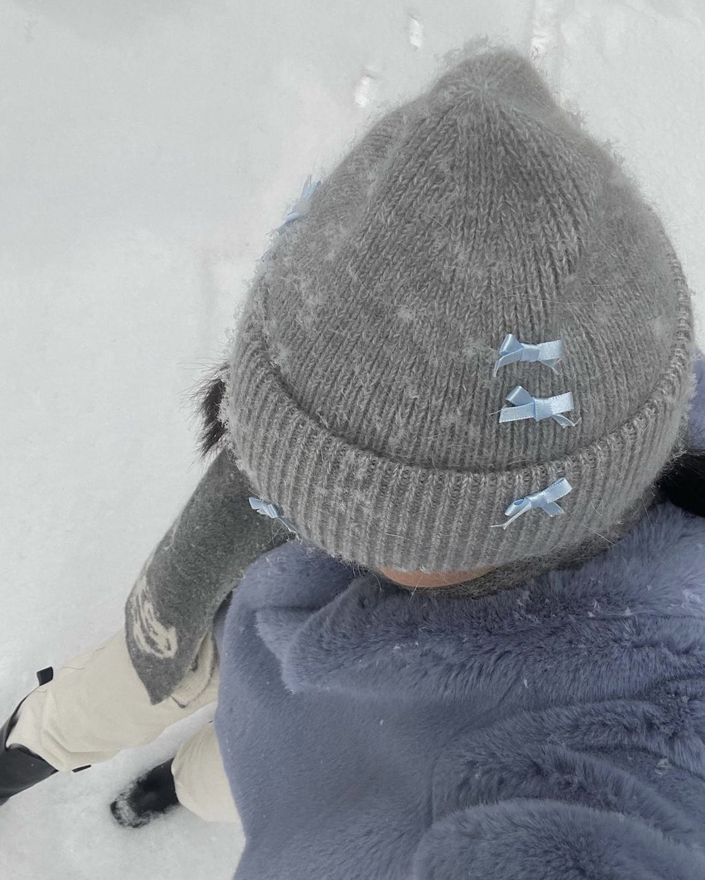 Women's Cute Bow Ribbon Rabbit Fur Knitted Hat