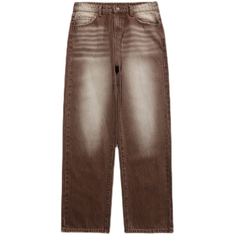 Vintage Brown Wash Wide Leg Jeans - Hip Hop Loose Fit Denim