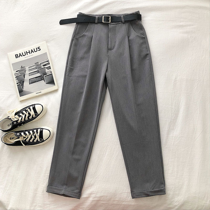 High Waist Solid Color Loose Slimming Casual Pants