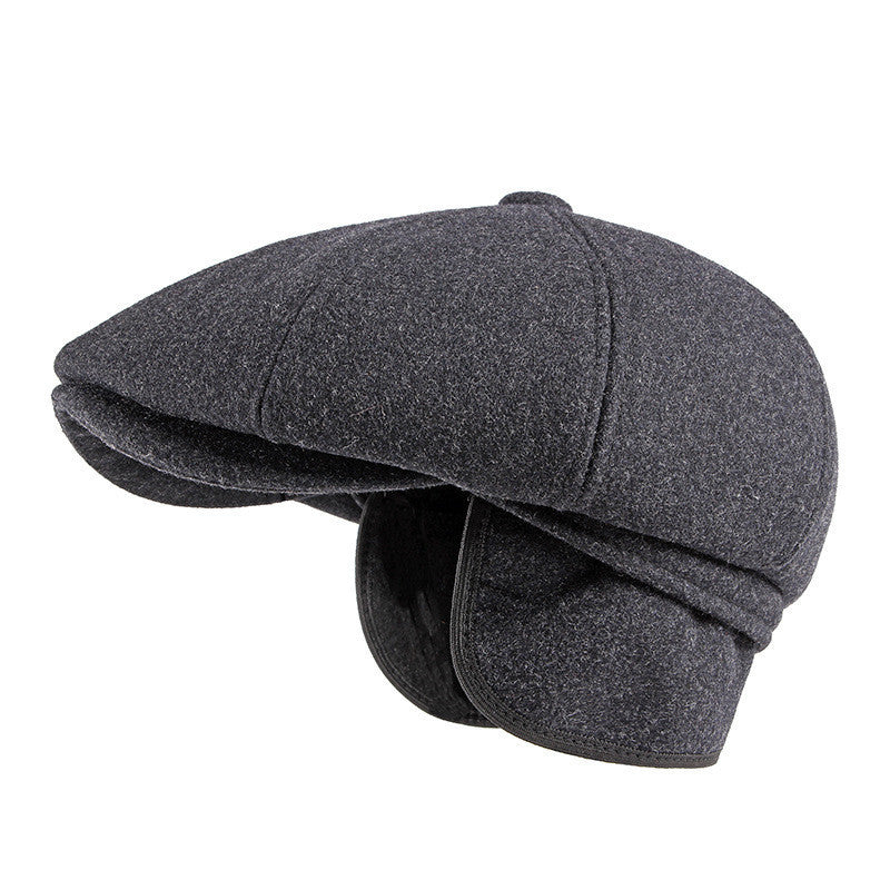 Wool Felt Beret with Warm Ear Protection - Dome Hat