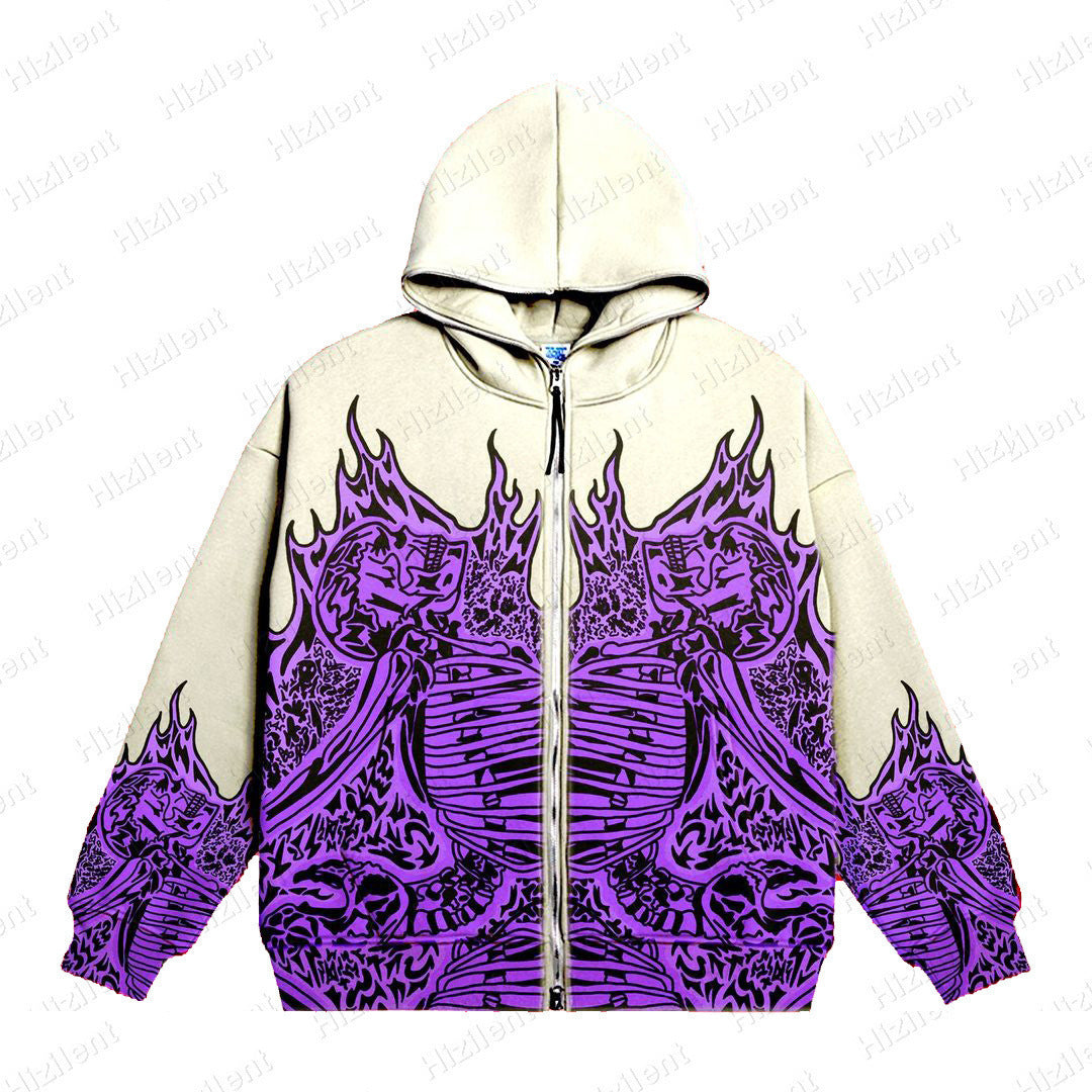 Printed Loose Hooded Sweater - Oversized Fashion Hoodie