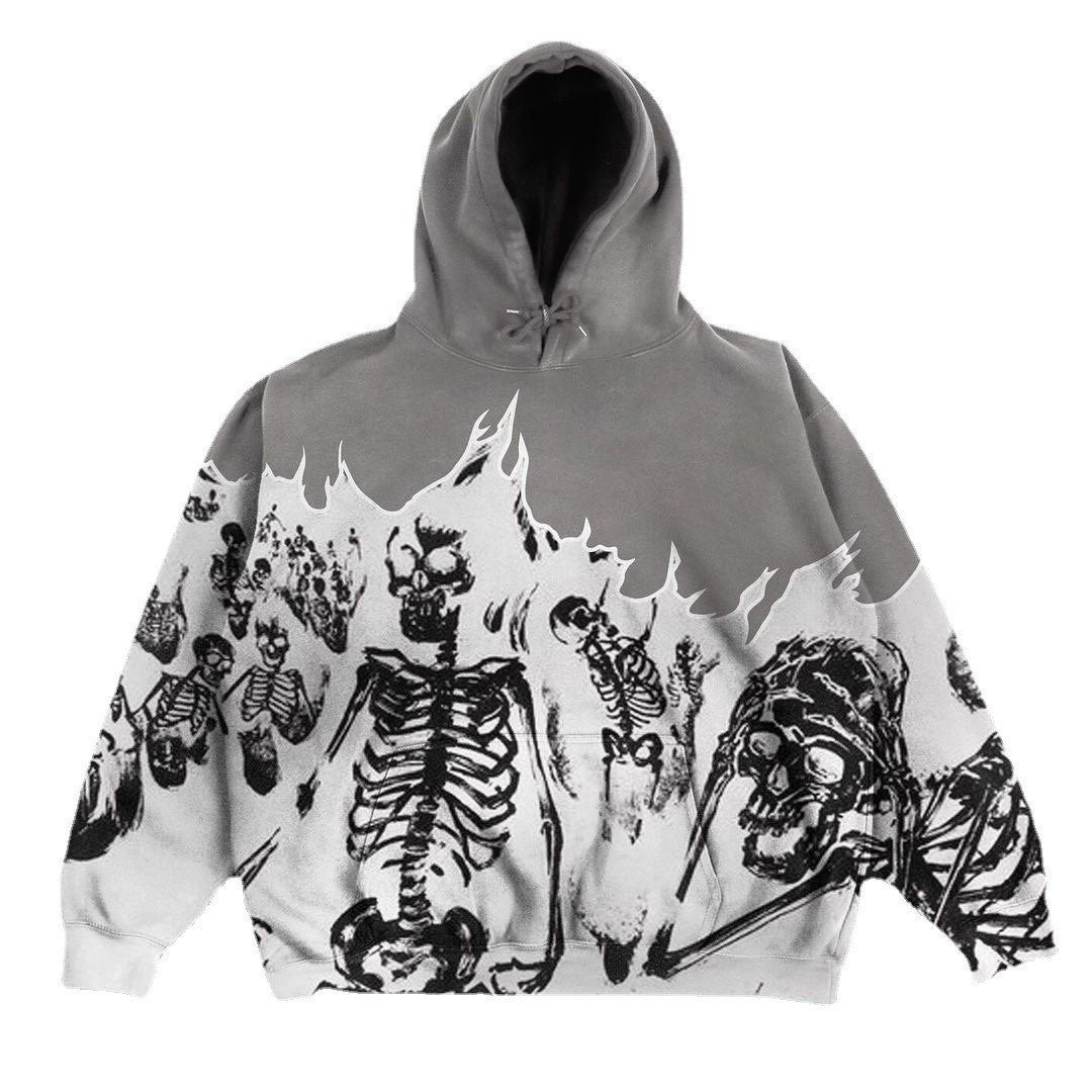 Printed Loose Hooded Sweater - Oversized Fashion Hoodie