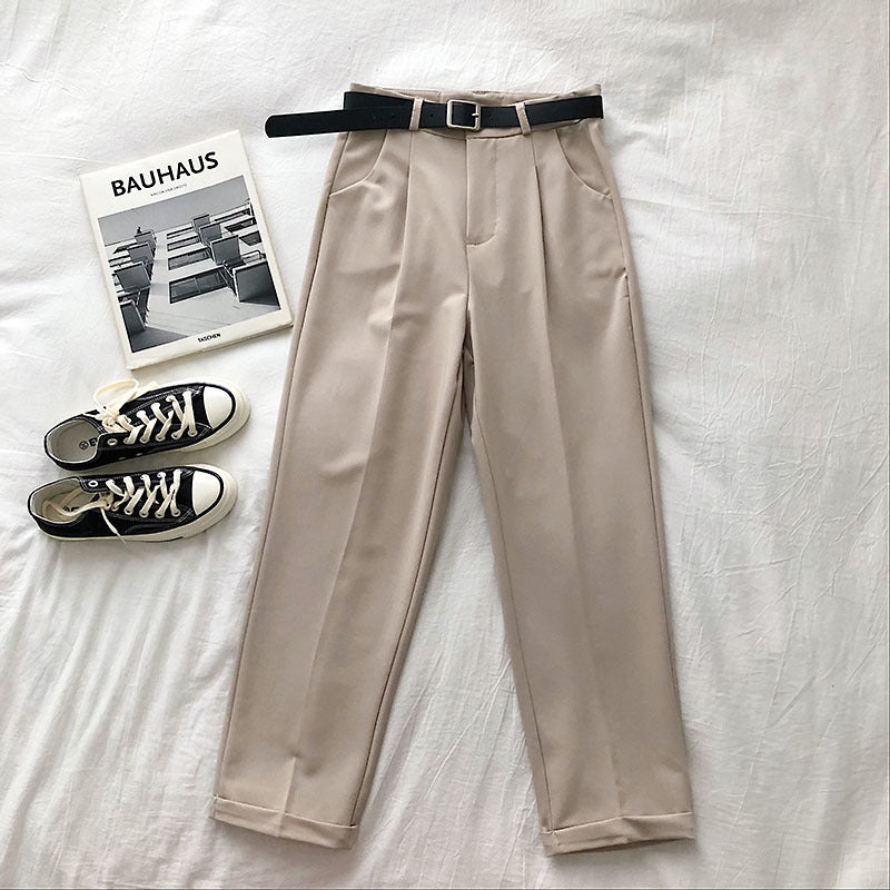 High Waist Solid Color Loose Slimming Casual Pants