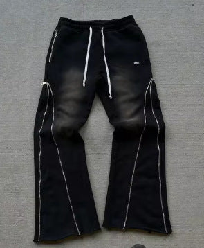 Retro Washed Casual Sports Pants with Zipper Details - High Street Style